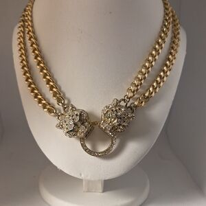 Gold And Rhinestone Panther Necklace